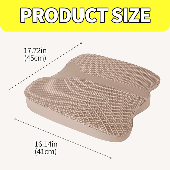 LARROUS Comfort Memory Foam Seat Cushion for Car Seat Driver, Tailbone (Coccyx) Pain Relief Pad for Driving, Office Chair (Beige)