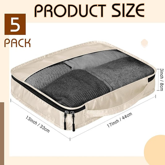 5 Pcs Packing Cubes for Suitcase Large Travel Cubes Carry on Luggage Organizer Bags for Clothes Accessories(L,Khaki)
