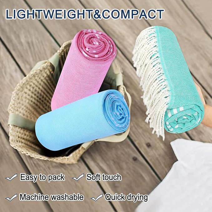 Beach Towel 2 Pack, Sand Free Oversized 39 x 72, Turkish Quick Dry Towel, Lightweight Pool Travel Towel, Cool Beach Essentials Super Absorbent