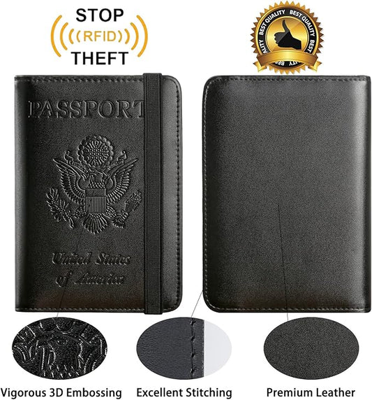 Passport Holder Cover Wallet Travel Essentials RFID Blocking Leather Card Case International Must Haves Travel Accessories for Women Men(101#Black)