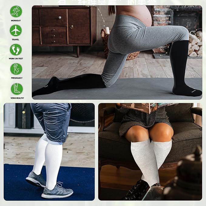 LEVSOX Wide Calf Compression Socks for Women&Men Plus Size 15-20mmHg Knee High Large Support Stockings for Circulation