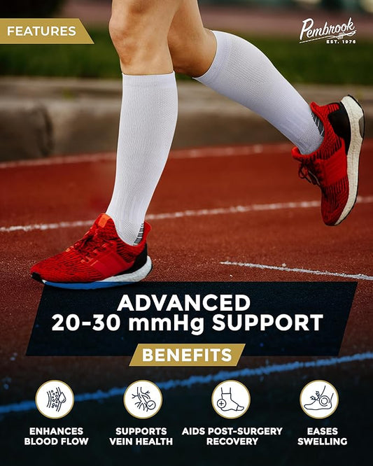 Pembrook 3 Pairs Compression Socks 20-30 mmHg - Compression Socks for Women and Men | Running, Athletic, Travel, Nurses