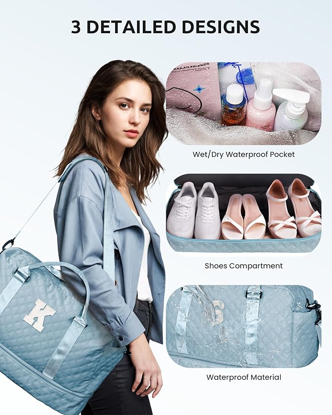 Vogewood Personalized Gifts-Teen Duffle Bag with Shoe Compartment, Personalized Weekender Bag, Monogram Overnight Bag, Letter Travel Bag with Makeup Bag,Birthday Gift For Grandma (Letter O)