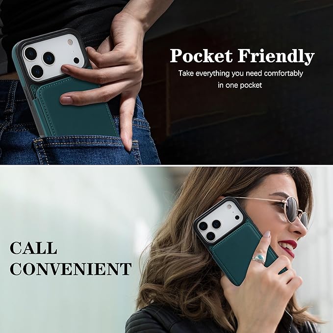 GUERNICA for iPhone 17 Pro (6.3") Case Wallet with Card Holder, RFID Blocking Leather Protection, Shockproof Women Men Phone Case for Apple 17 Pro, Green
