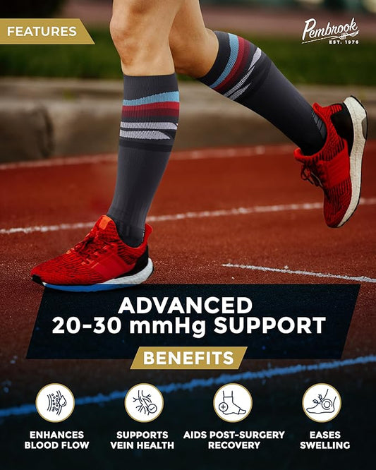 Pembrook 3 Pairs Compression Socks 20-30 mmHg - Compression Socks for Women and Men | Running, Athletic, Travel, Nurses