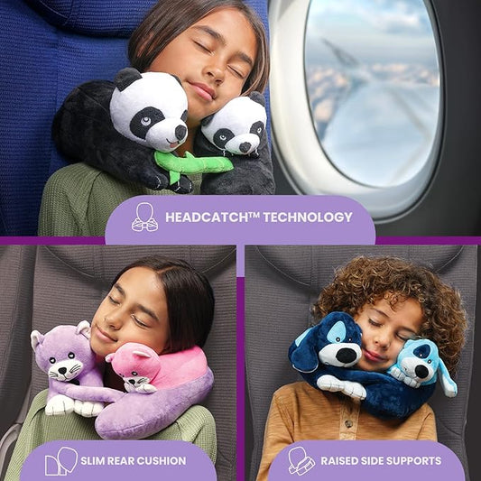 Cabeau Airplane Travel Pillow for Kids – Evolution Kids – Neck Support for Sleeping on Airplanes, Trains, and Cars – Cute, Cozy, and Cuddly Animal Pal for On-The-Go Journeys - (Pandas)