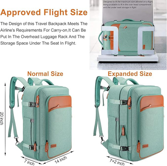 Lumesner Carry on Travel Backpacks, Extra Large 40L Flight Approved for Men & Women,Expandable Suitcase backpack (Green (Backpack With 4 Packing Cubes))