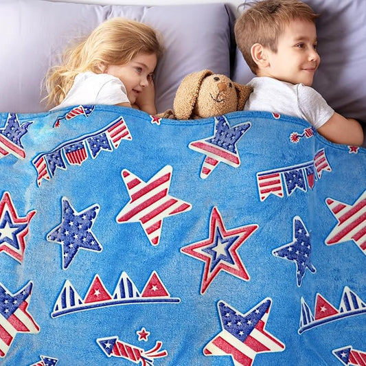 American Flag Blanket Glow in The Dark Blanket for Kids Boys Star Stripes Independence Day July 4th Decor