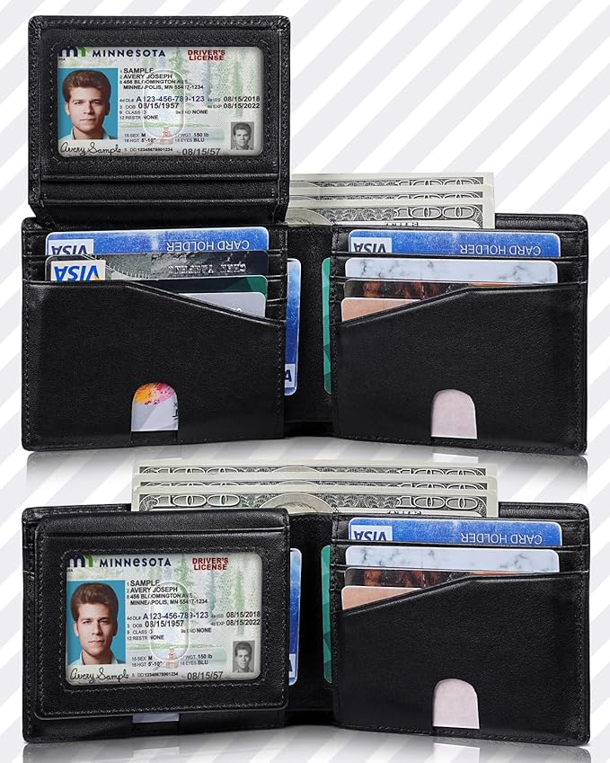 Artpaxy Mens Wallet Bifold Genuine Leather RFID Blocking Wallet for Men with 2 ID Windows 12 Card Holders 2 cash pockets 1 Gift Box