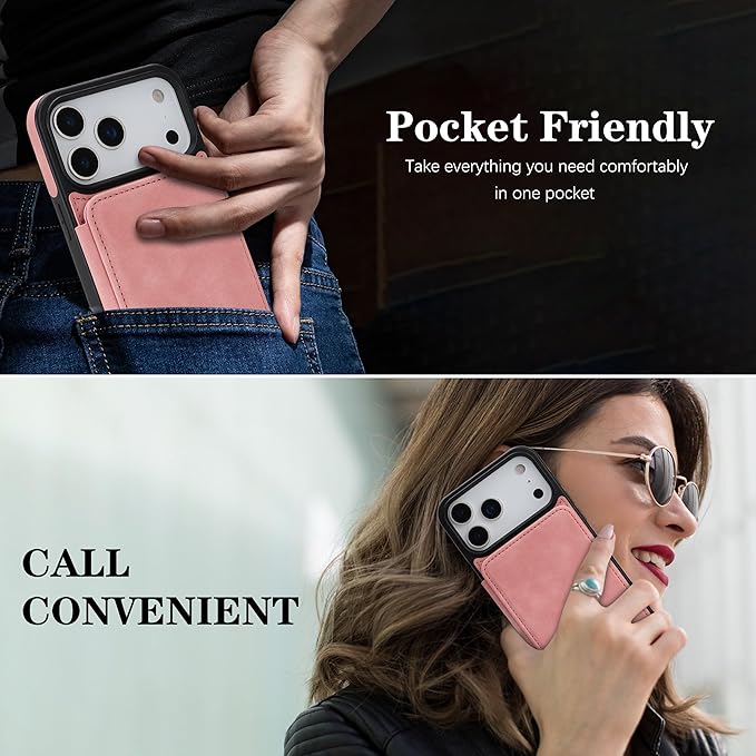 GUERNICA for iPhone 17 Pro (6.3") Case Wallet with Card Holder, RFID Blocking Leather Protection, Shockproof Women Men Phone Case for Apple 17 Pro, Pink