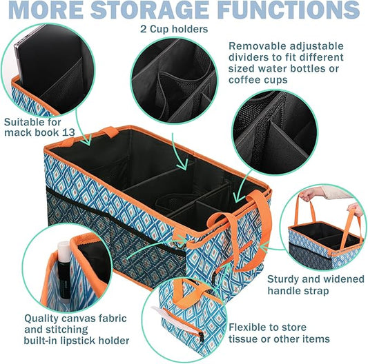 HEYSKAY Car Seat Organizer with Cup Holders, Automotive Seat Back Organizer and Storage with Adjustable Dividers, Book & Toy Organizer for Car and Office