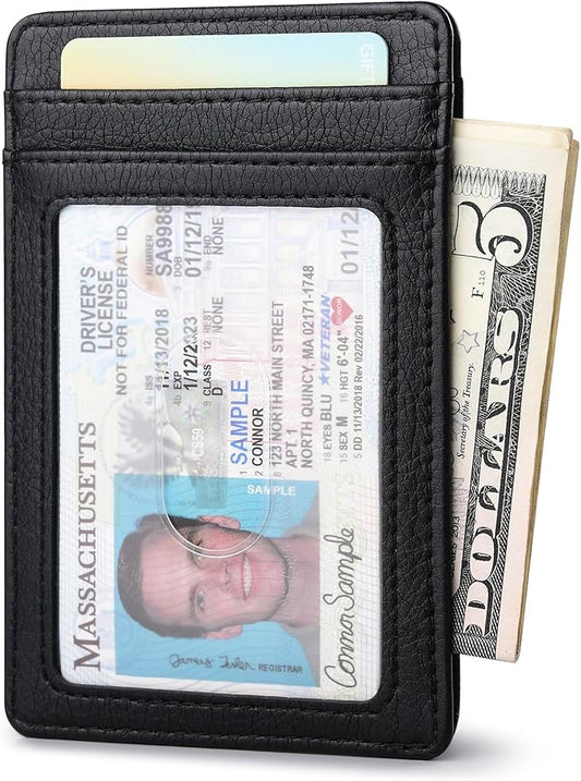 Buffway Mens Slim Wallet, Minimalist Thin Front Pocket Leather Credit Card Holder with RFID Blocking for Work Travel | Minimalist, Thin, Front Pocket, Credit Card Holder, RFID Blocking, for Work Travel