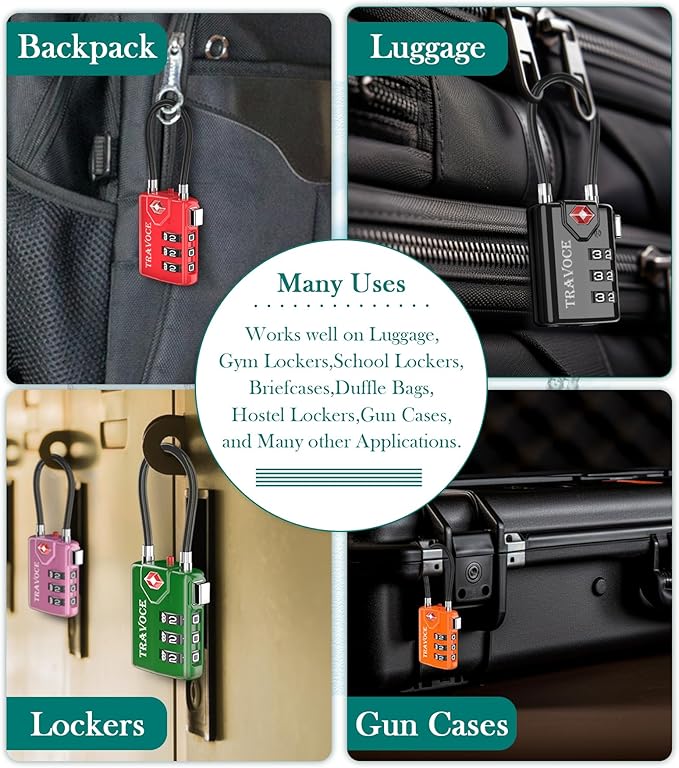 Search Alert TSA Approved Travel Combination Luggage Cable Locks for Suitcase, Gym Locker,Toolbox,Backpack 1,2,4,6 &10 pk (Lime 2 Pack)