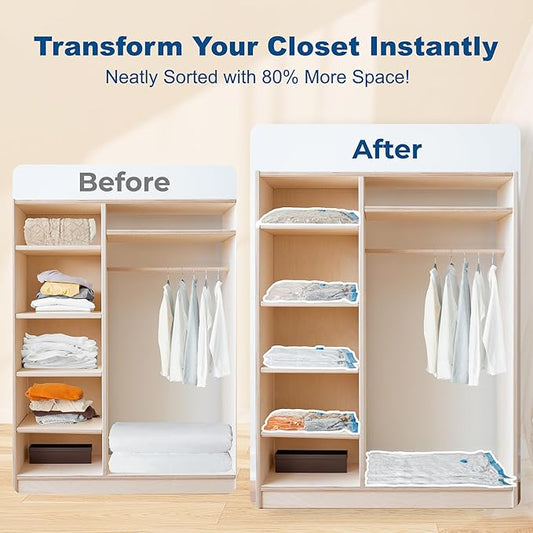 HOUSE DAY 10 Large Vacuum Seal Bags For Clothing Travel, 80% Space Saving Travel Vacuum Bags with Electric Pump, Vacuum Storage Bags For Clothes, Comforters, Bedding, Moving, Storage & Organization