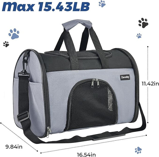Zavothy Collapsible TSA Approved Pet Carrier for Cats & Dogs (Up to 15 Lbs, 16.54"x11.42"x9.84") – Soft-Sided Airline Travel Carrier, Grey