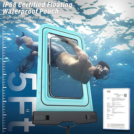 Waterproof Phone Pouch - 2 Pack IP68 Floating Waterproof Phone Case, Dry Bag Beach Cruise Essentials with Adjustable Lanyard for iPhone 16 Pro Max / 15 Pro/Galaxy S24 S23 (Black and Blue)