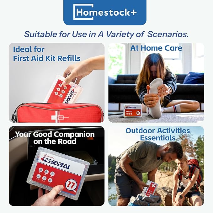 First Aid Kit Refill - Extra Replacement Supplies for First Aid Kits, Loose Packed Restock Supply Pack -77 Piece