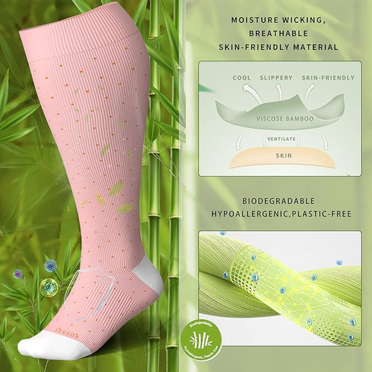 LEVSOX Wide Calf Compression Socks for Women&Men Plus Size 15-20mmHg Knee High Large Support Stockings for Circulation