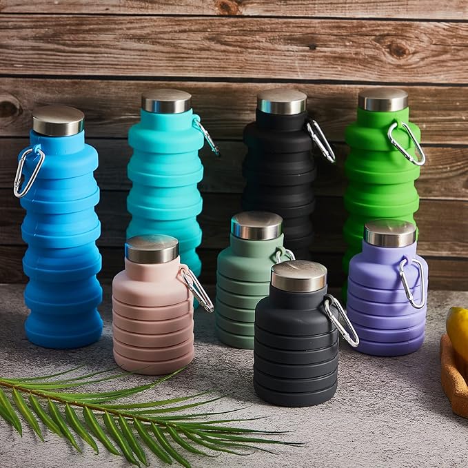 Lallisa 8 Pcs Collapsible Water Bottles Bulk Reusable Silicone Foldable Water Bottles 17 oz Portable Lightweight Sports Bottle with Carabiner for Gym Hiking Camping Travel(Fresh Colors)