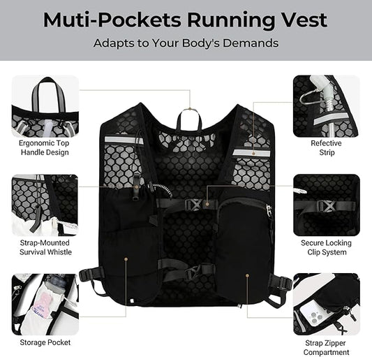 Hydration Running Vest with 1.5L Water Bladder for Hiking Backpack, Reflective Safety Vest for Men & Women, Lightweight Adjustable Marathon Gear for Trail Running