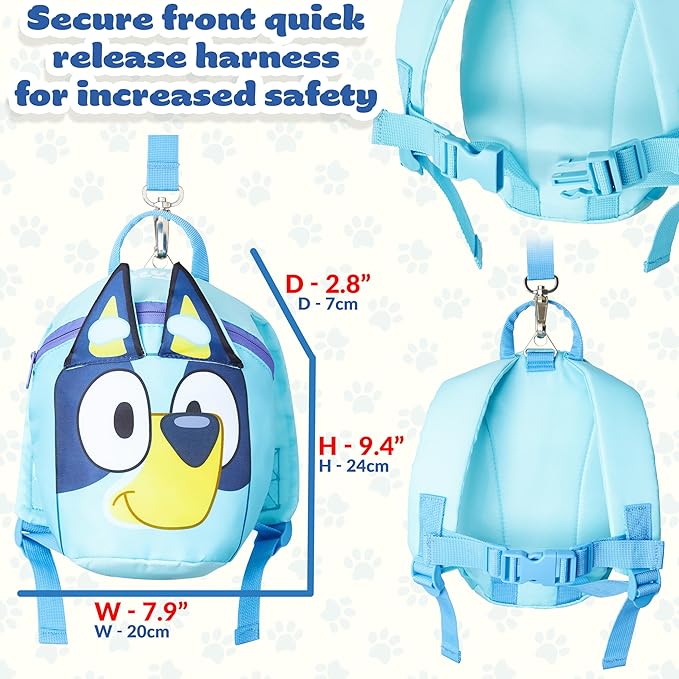 Bluey Backpack with Toddler Safety Harness for Kids Daycare Bag Backpack with Leash Preschool Outdoor Travel Gifts for Kids (Blue)