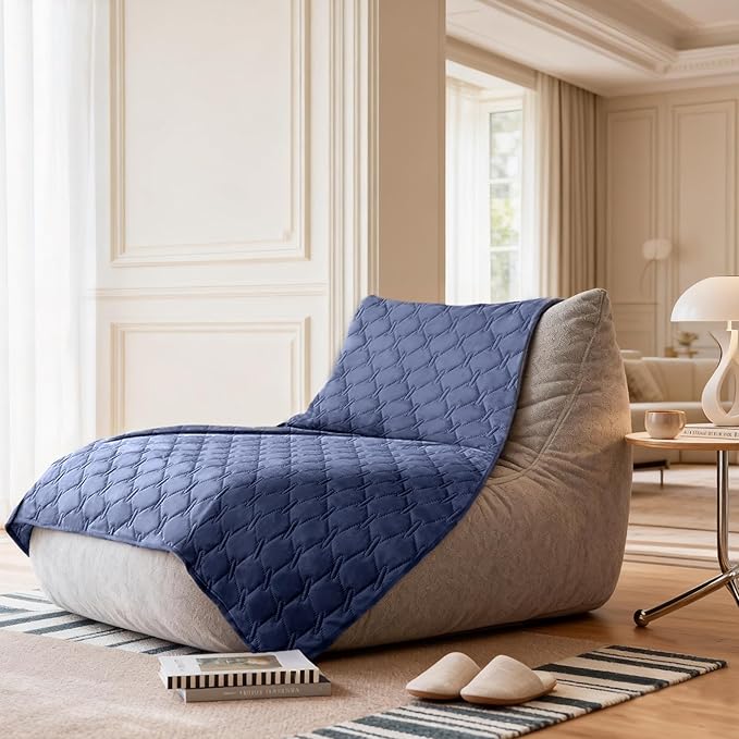 gogobunny 100% Double Sided Waterproof Dog Blanket Soft Pet Bed Cover Reversible Protect Furniture Couch Sofa Car for Puppy Large Dog Cat (Dark Navy/Light Navy, 52x82 Inch (Pack of 1))