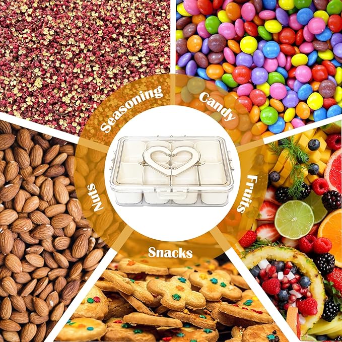 Snackle Box Container, 8 Compartments Divided Serving Tray With Lid And Handle,Reusable Portable Snack Containers For Candy Fruits Nuts Snack, Travel Snack Box(White)