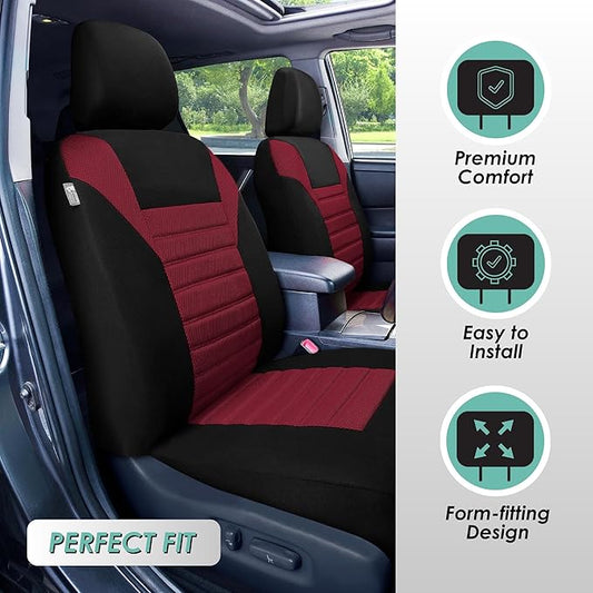 FH Group Automotive Car Seat Covers Front Set Premium 3D Air Mesh Front Seat Covers, Airbag Compatible Universal Fit Interior Accessories for Cars Trucks and SUVs - Burgundy