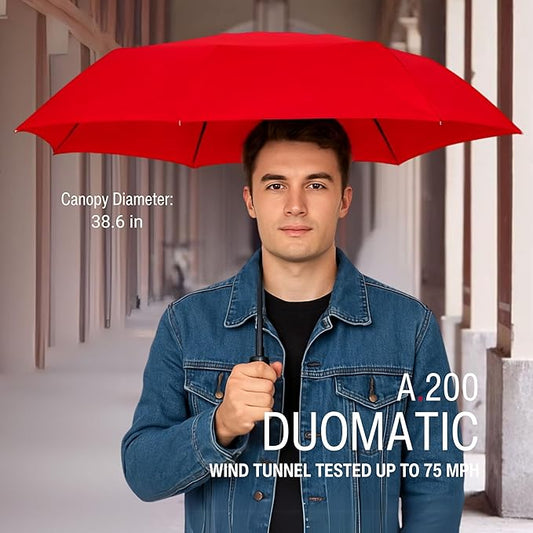 Knirps A.200 Medium Duomatic Windproof Umbrella for Adults – Automatic Open Close 38.5" Canopy, Travel Case Included