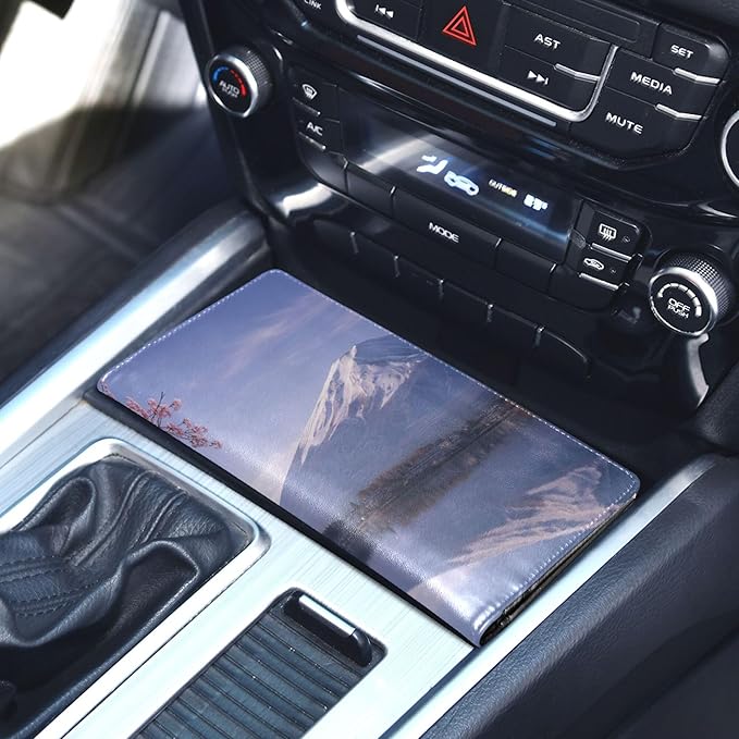 linqin Car Registration and Insurance Card Holder, Fuji Moutain Cherry Blossom Glove Box Organizer Card Document Wallet