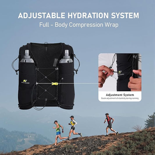 N NEVO RHINO Running Hydration Vest with 1.5L Water Bladder & Dual 500ml Soft Flask for Men Women,Adjustable Lightweight 5L Water Backpack for Hiking Trail Running Marathon Cycling