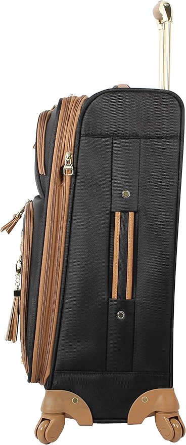 Steve Madden Designer Luggage - Checked Large 28 Inch Softside Suitcase - Expandable for Extra Packing Capacity - Lightweight Bag with Rolling Spinner Wheels, Harlo Black, 28in