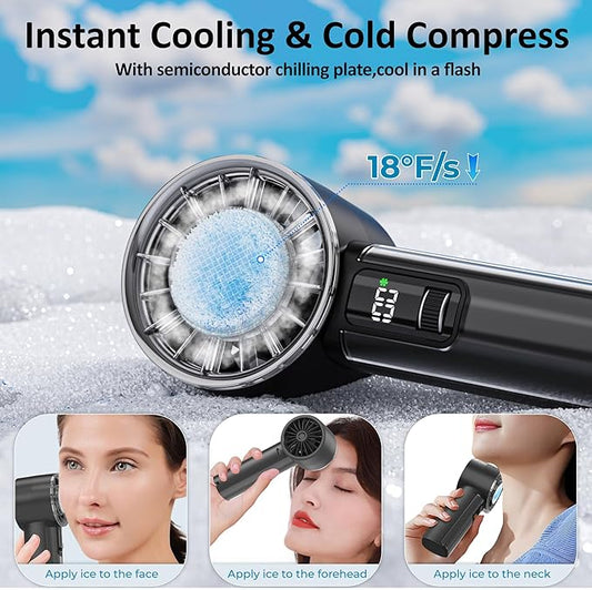 Portable Handheld Fan with Ice Cooler,21H Max Cooling,9500RPM High Speed,100 Speeds, Small Pocket Turbo Design,Digital Display, Rechargeable Personal Handheld AC Fan for Travel Outdoor Office Commute