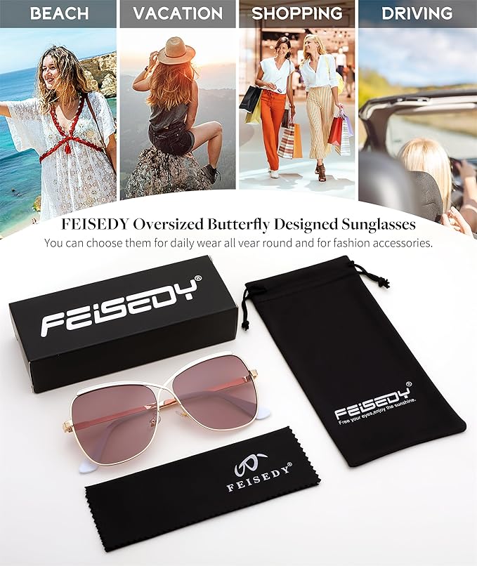 FEISEDY Womens Cute Sunglasses Oversized Butterfly X Shape Design Cateye Lady Sunglasses B2738