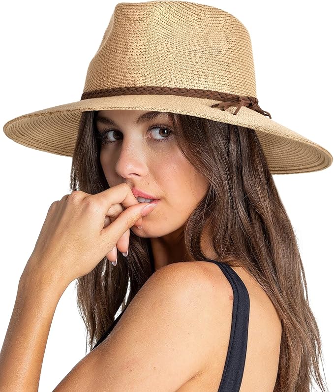 FURTALK Sun Hats for Women Summer Wide Brim UV UPF 80+ Panama Fedora Foldable Packable Straw Beach Hat