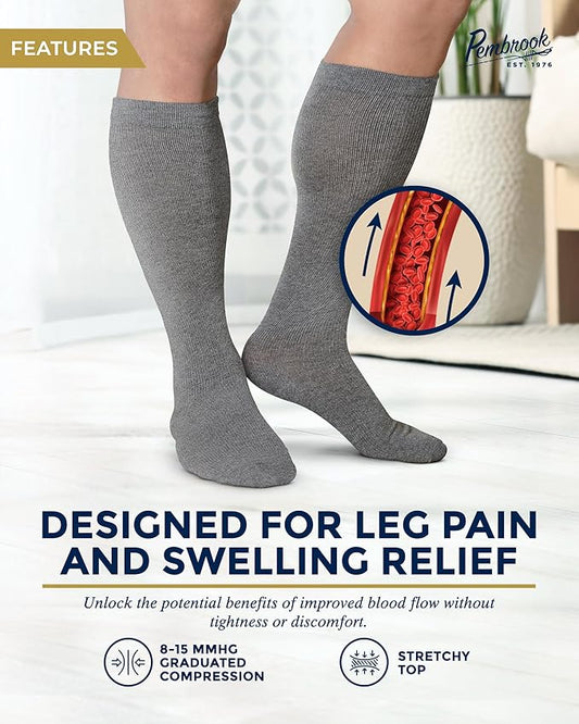 Pembrook Light Compression Socks for Men - 6 Pairs | 8-15 mmHg Graduated Compression Socks for Men 9-12 | Support Socks