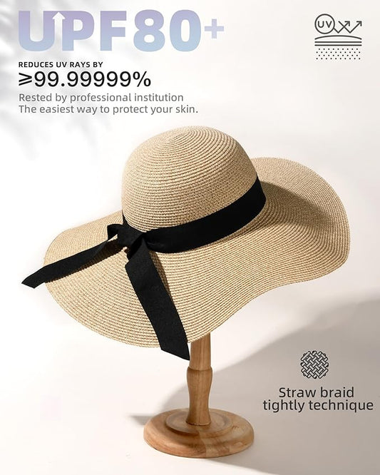 FURTALK Womens Sun Straw Hat Wide Brim UPF 80 Summer Hat Foldable Packable Floppy Beach Hats for Women