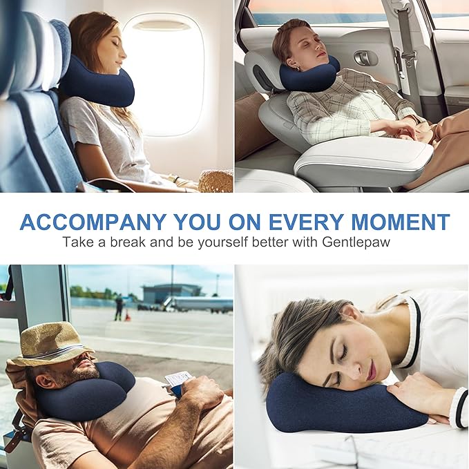 Travel Pillow - Memory Foam Cervical Neck Pillow for Adults, Kids, Children, Convenient & Portable U Shaped Pillows, Airplane Pillow for Home, Office, Camping, Travelling, Sleeping (Blue)