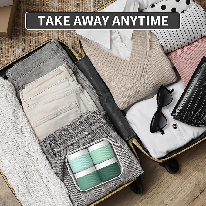 ME.FAN Travel Containers for Toiletries, TSA Approved 2 oz Silicone Cream Jars, Leak-proof Journey Containers, Trip Accessories with Lid for Cosmetic Face Hand Body Cream 4 Pack White Lid Blue