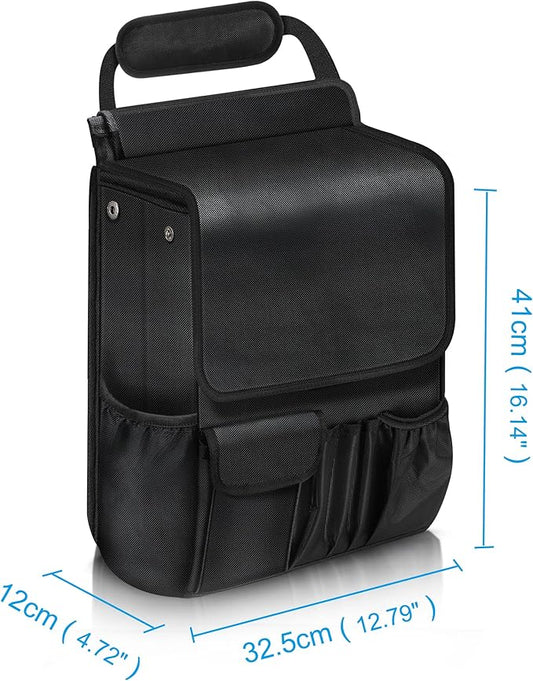 Car Front Seat Organizer| Efficient Car Organizers and Storage | Laptop,Tablet Pockets, Adjustable Straps,Kid-Friendly, Multi-Pocket, Cup Holders, Sturdy and Durable, Black