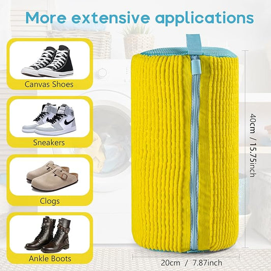 2 Pack Shoe Washing Bags with 2 Shoe Bags for Travel & 1 Shoe Brush - 360° Deep Clean for Sneakers/Tennis Shoes, Reusable with Self-locking Zipper & Microfiber Lining