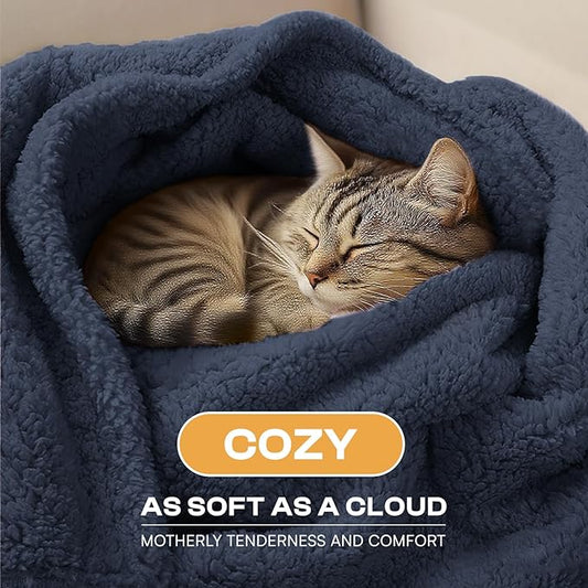 Luciphia Waterproof Pet Blanket for Medium Large Dogs Soft Cat Sherpa Calming Thick Cover Leakproof Cozy Puppy Sofa Bed Car Couch Protector(Blue/Navy,41x31 inches)