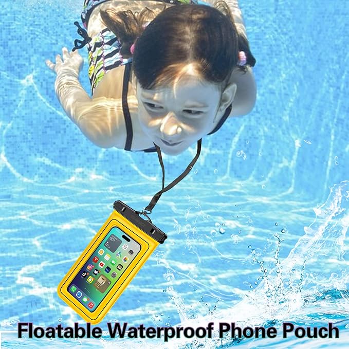 Floatable 3 Pack Multicolor Universal IP68 Floating Waterproof Phone Pouch,Adjustable Neck Lanyard Waterproof Phone Case Dry Bag for Apple iPhone,Samsung,and up to 8.3" Yellow,Orange,Green