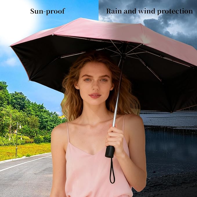 Automatic Mini Travel Umbrellas for Rain/Sun, Small Lightweight Folding Auto Open/Close Windproof Compact Umbrellas for Women Men, Fits Car & Backpack