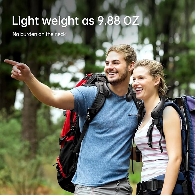 JISULIFE Portable Neck Fan Upgraded, Neckbrace Personal Hands Free, 5 Speed Gears Adjustment, 5000 mAh Wearable Bladeless Quiet Rechargeable for Outdoor Indoor, Gifts for Women Men- Black