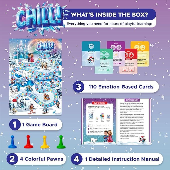 CHILL Anger Management for Kids, Ages 5-9, Therapy Games, Social Emotional Learning, Fun Social Skills Board Game for Therapists & Families
