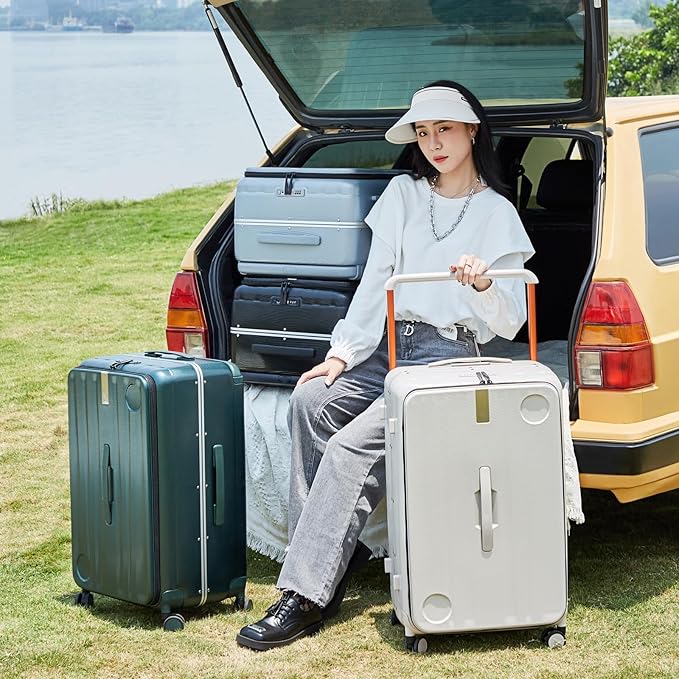 Hanke Multifunctional 26 Inch Hard Shell Suitcases with Wheels Travel Approved Luggage Large Rolling Suitcase Checked Luggage for Women Men(Blackish Green)