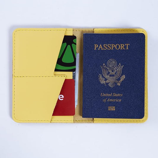 INCARNE US Passport Cover Clear - Travel Passport Wallet - Leather Passport Holder for Men Women Family with Card Slots & Note Compartmen - Sleeve Protector - Genuine Leather - Classic Yellow