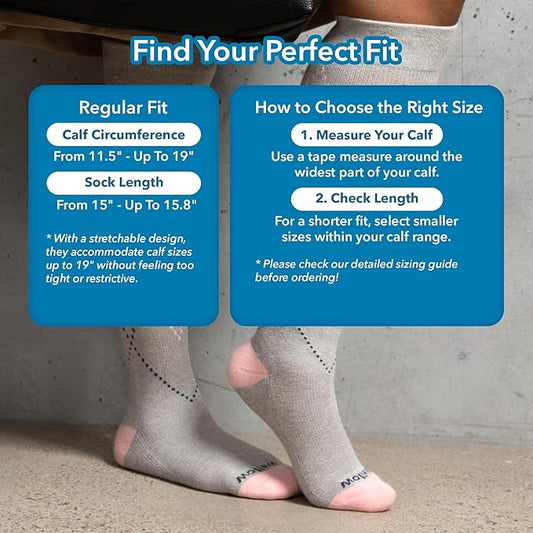 Wellow Premium Socks (Compression Socks - Regular) for Men & Women, Made with Viscose from Bamboo, Knee High, 18-25 mmHg