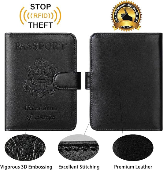 Passport Holder Cover Wallet RFID Blocking Leather Card Case Travel Accessories for Women Men (Black)
